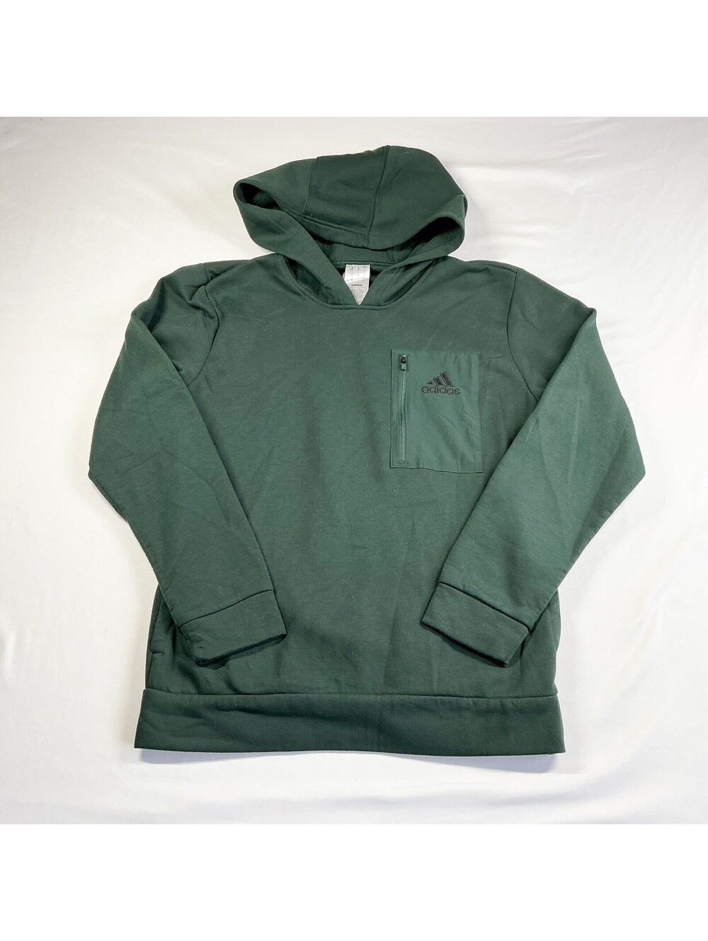 Adidas Monochrome Green Hoodie w/Zipper Pocket Logo Casual Athletic Sweatshirt M